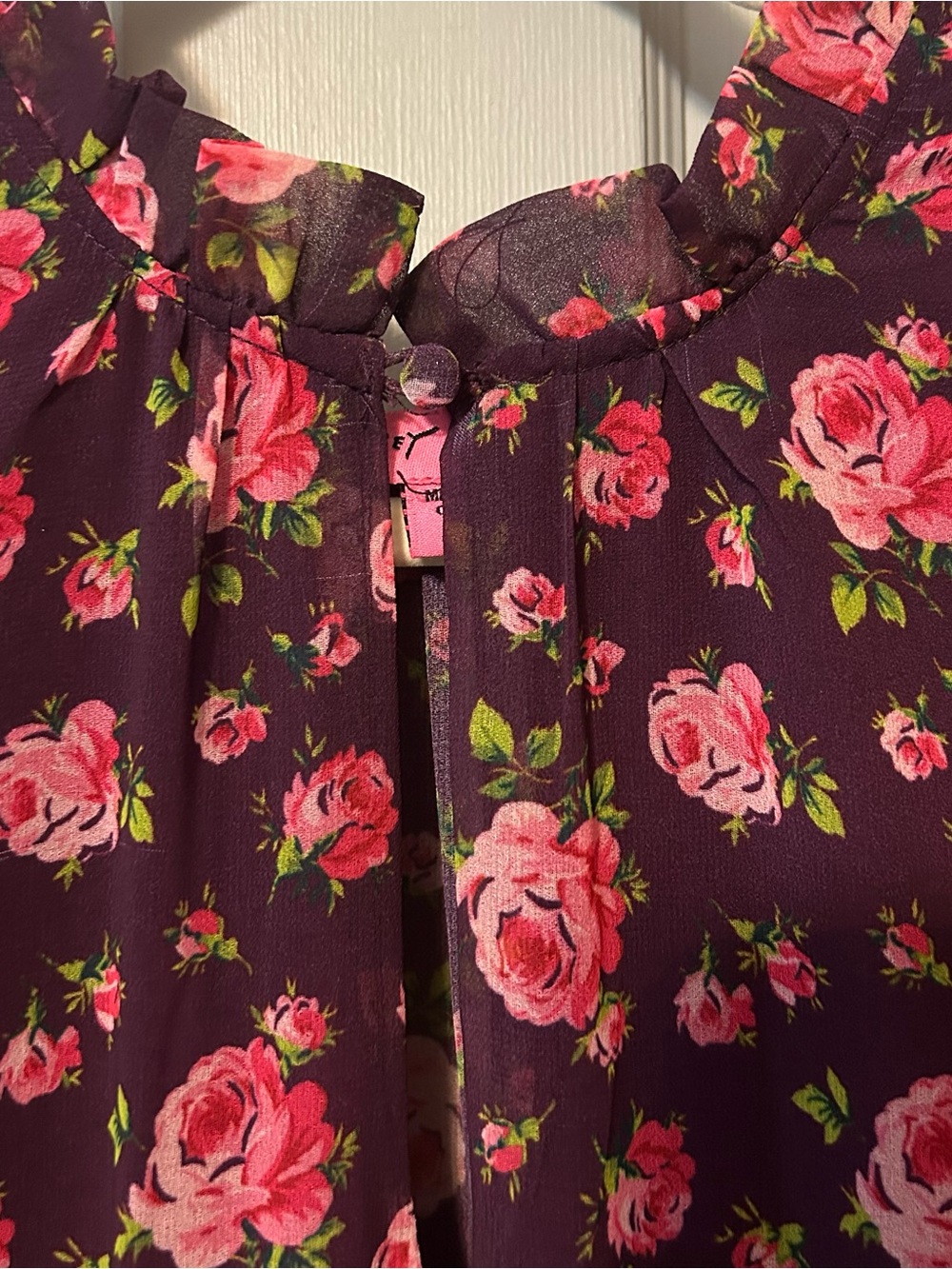 Betsey Johnson Romantic Floral Roses Maxi Dress Burgundy Pink Cottagecore Boho L - Picture 4 of 16